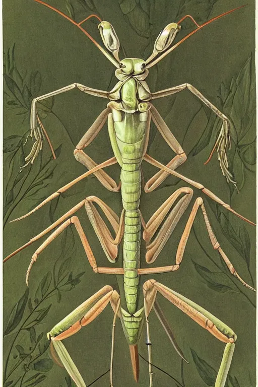 Image similar to praying mantis, by maria sibylla merian