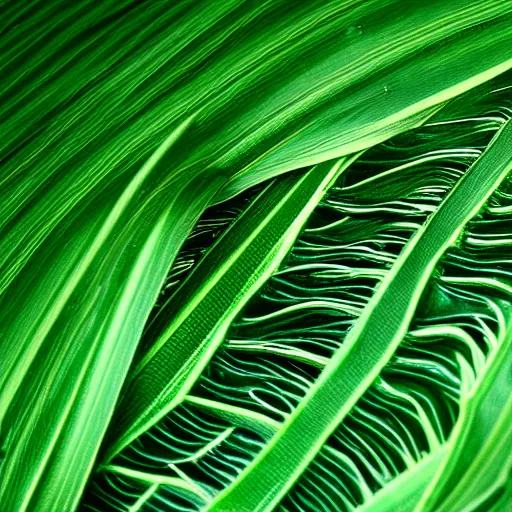 Prompt: geometric spiral made of tropical green leaves, macro photo f 1. 2