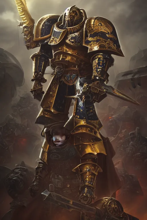 Image similar to armor portrait heros warhammer 4 0 k horus heresy fanart - the primarchs emperor by johannes helgeson animated with vfx concept artist & illustrator global illumination ray tracing hdr fanart arstation zbrush central hardmesh 8 k octane renderer comics stylized