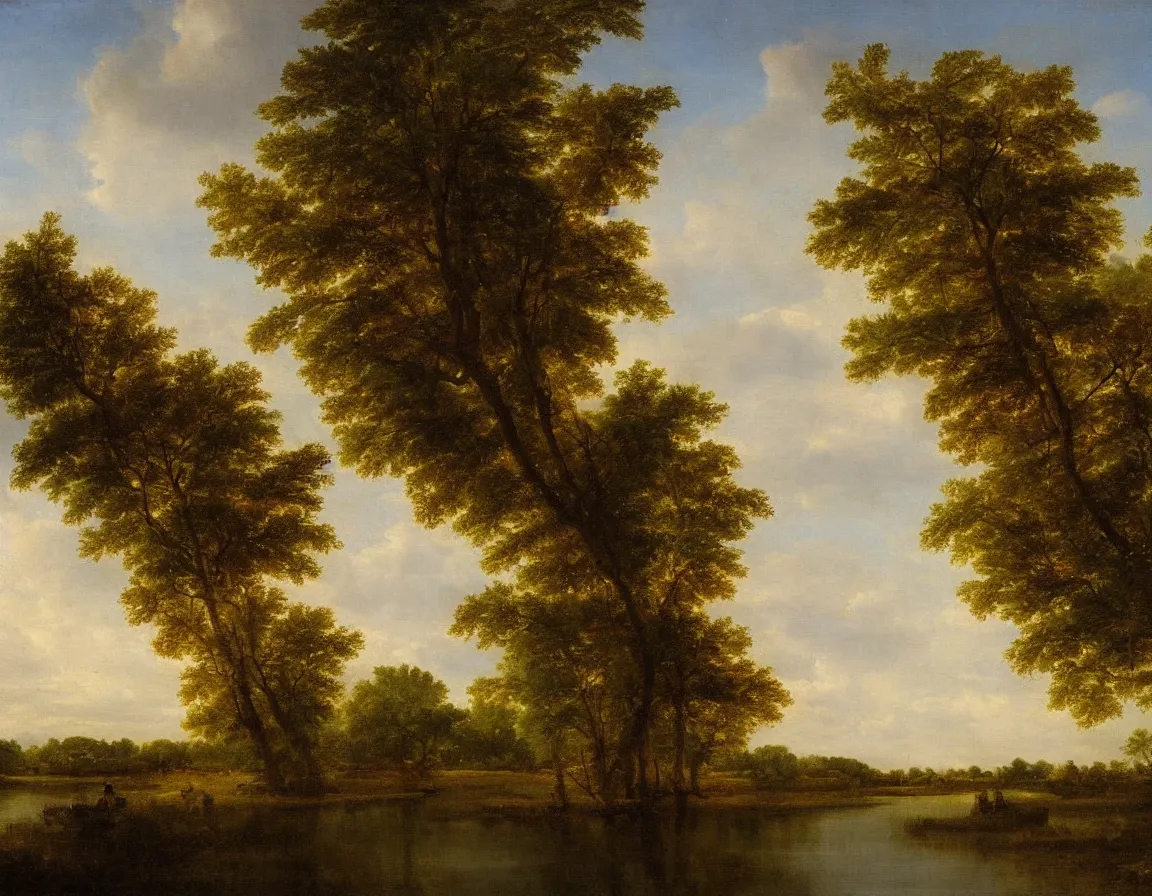 Image similar to the biesbosch, the netherlands in the style of hudson river school of art, oil on canvas