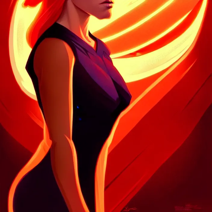 Image similar to style artgerm, joshua middleton, beautiful kristen bell with dark red dress, very long orange hair, symmetrical face, symmetrical eyes, fire powers fire swirling, detailed, volcano setting, cinematic lighting