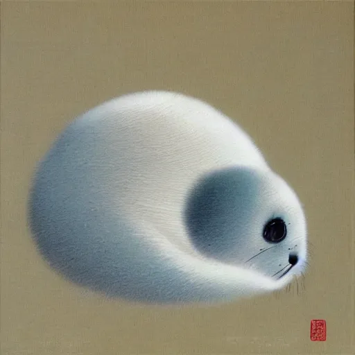 Image similar to baby harp seal 妖怪, Japanese painting