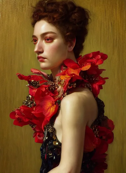 Image similar to highly detailed oil painting | very intricate | cinematic lighting | award - winning | watermelon kimono fashion by alexander mcqueen | by roberto ferri, by tom bagshaw, by j. c. leyendecker and klimt, american romanticism, by austin osman spare, artstation, cgsociety, official art, octane