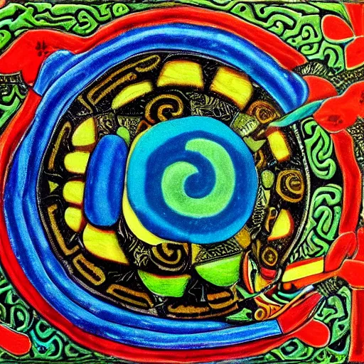 Prompt: magic turtle, maori art