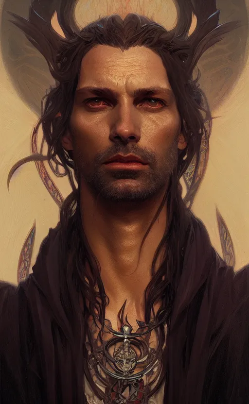 Image similar to a portrait of lucifer, concept art, deep focus, intricate, highly detailed, digital painting, artstation, matte, sharp focus, illustration, art by greg rutkowski and alphonse mucha