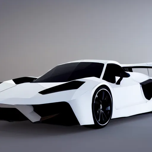 Image similar to a low poly object of a supercar positioned in the center of the image on the white background, unreal engine