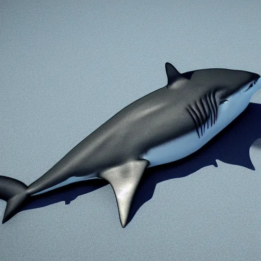 Prompt: 3 d render, hyper realistic anthropomorphic shark, male, clothing made from seaweed.