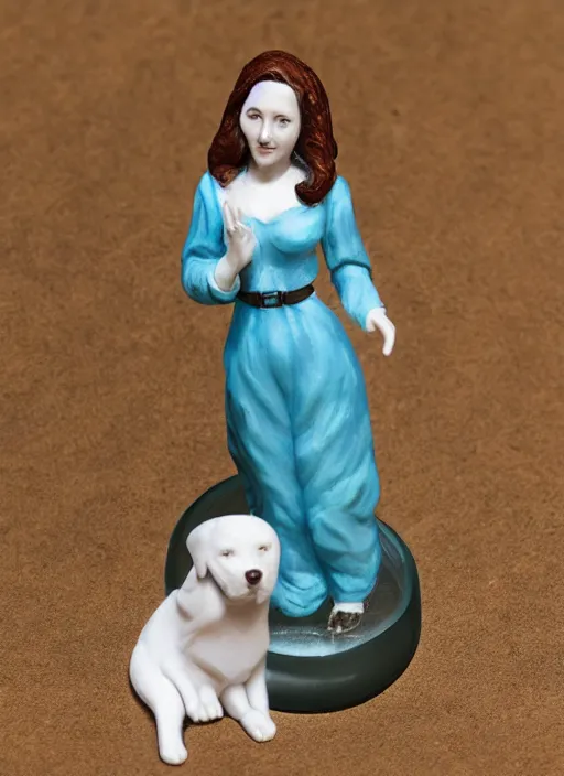 Image similar to 80mm resin detailed miniature of a Woman with a Dog, Product Introduction Photos, 4K, Full body, simple background