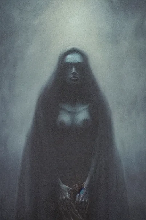 Prompt: queen of darkness painting in the style of beksinski, violent, high delicate defined details, beautiful, atmospheric, rain, matte, 3 d 8 k octane rendered, sharp focus, illustration, high detail, ultra realistic