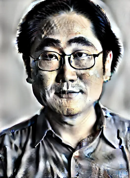 Prompt: nintendo ceo satoru iwata!!!!! as an old man with gray hair by jatenipat ketpradit and annie leibovitz and steve mccurry and richard avedon, award winning photo, portrait, emotional