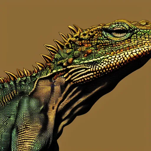 Image similar to a highly detailed portrait of a lizard man with bright scaly skin, 8 k, 4 k, highly detailed, sharp,