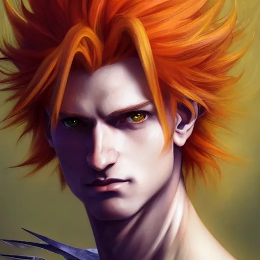 Prompt: portrait of hisoka morow hunter hunter, male, upper body sharp jaw yellow eyes small eyes red hair, medium length hair, anime, fantasy, intricate, elegant, highly detailed, digital painting, artstation, concept art, matte, sharp focus, illustration, art by artgerm and greg rutkowski and alphonse mucha