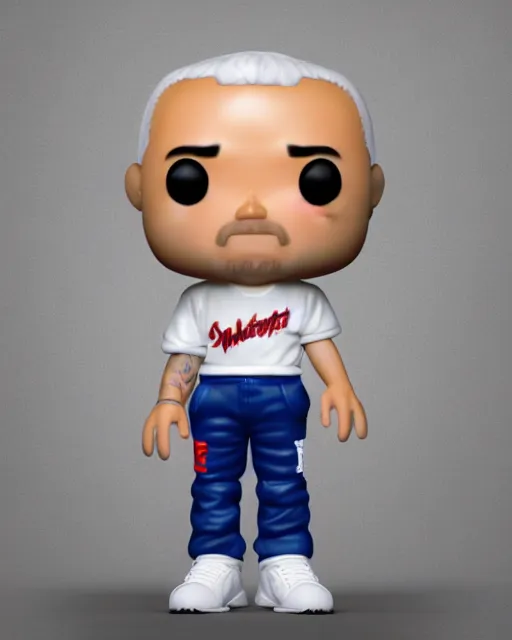 Image similar to full body 3 d render of eminem as a funko pop, studio lighting, white background, blender, trending on artstation, 8 k, highly detailed