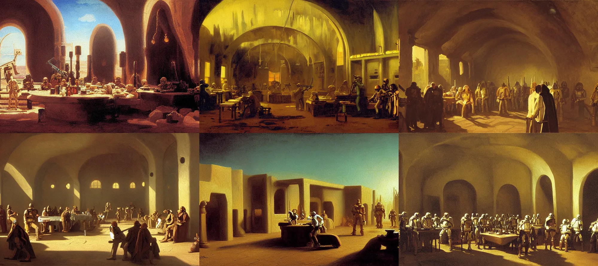 Prompt: mos eisley cantina painting by albert bierstadt