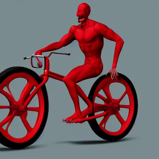 Prompt: humanoid on simple red bicycle artstation not detailed unreal