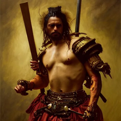 Image similar to highly detailed oil painting | very intricate | cinematic lighting | award - winning | the voodoo samurai in full armor | by roberto ferri, by tom bagshaw, by j. c. leyendecker and klimt, beautiful cinematic light, american romanticism, by austin osman spare, artstation, cgsociety, official art, octane