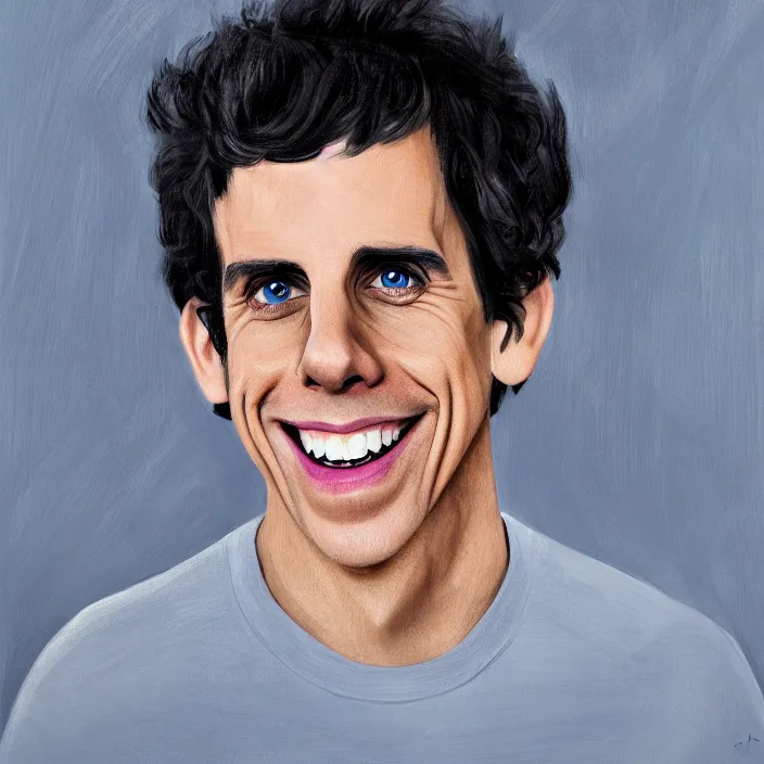 Prompt: portrait of young ben stiller, smiling towards the camera. detailed, 4 k, morning hour.