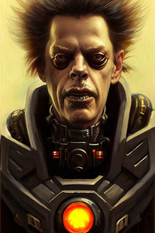 Image similar to character portrait cyberpunk warhammer 4 0 k steve buscemi, character design, painting by gaston bussiere, katsuya terada, frank frazetta, tom of finland, trending on artstation