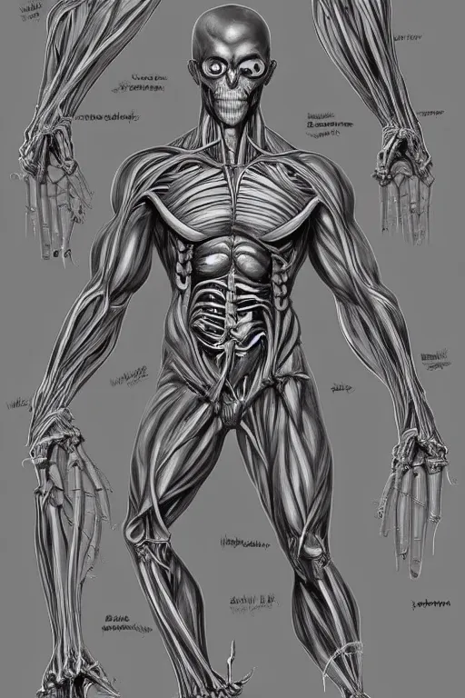 Image similar to symmetry!! full body medusa anatomy concept, medical anatomy, cybernetic limbs, gun metal grey, nano machine, muscular system reference, chrome skeleton, anatomical art, digital art, in the style of amanda lilleston, luka mivsek, bryan christie, ranjit ghosh, artstation, pinterest, deviantart, photoshop, unreal engine