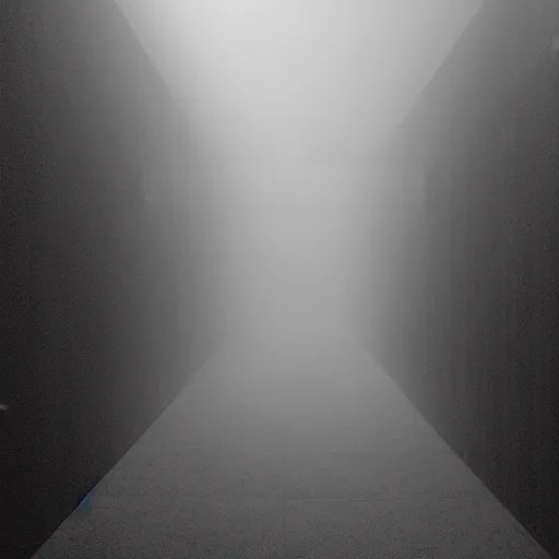 Prompt: light shining through a foggy hallway, dramatic