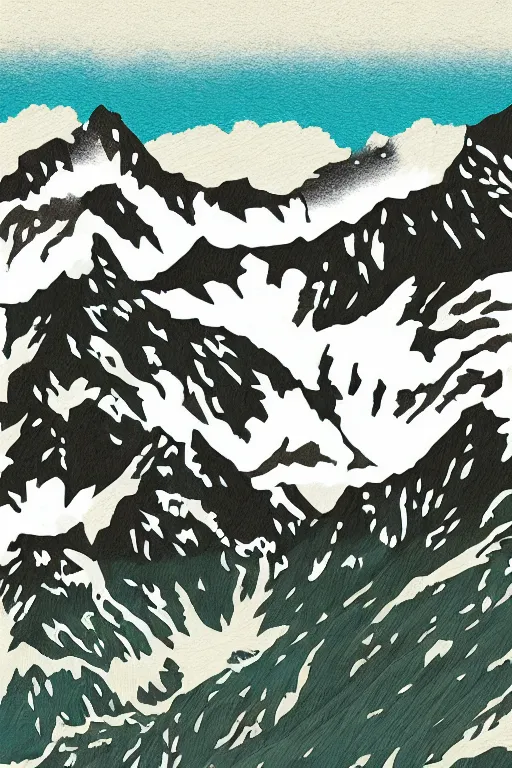 Image similar to alps, illustration, in the style of katinka reinke