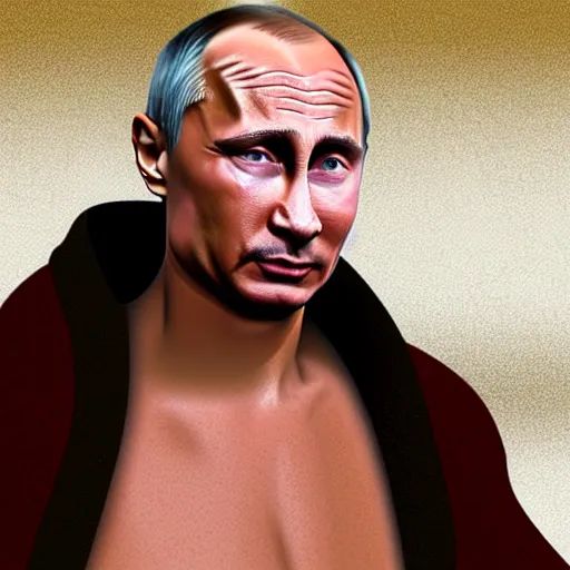 Prompt: Detailed image of Vladimir Putin looking like a slug with detailed face, in game style 8k, wearing only pants, bare torso, his body is old and ugly with sagging old skin,