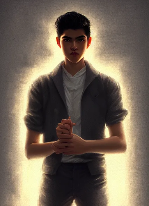 Image similar to portrait of teenage reggie mantle, mean smirk, intricate, elegant, glowing lights, highly detailed, digital painting, artstation, concept art, smooth, sharp focus, illustration, art by wlop, mars ravelo and greg rutkowski