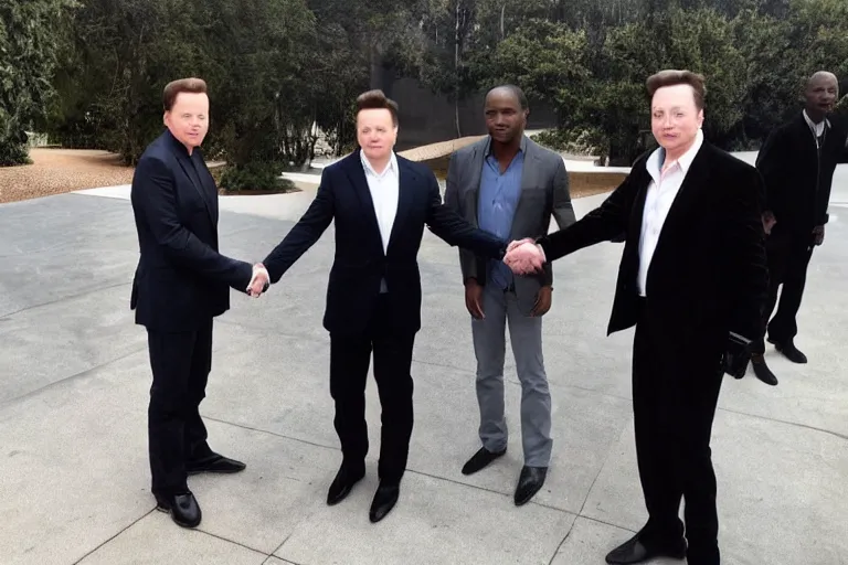 Prompt: michael jackson!!! shaking hands with elon musk!!!