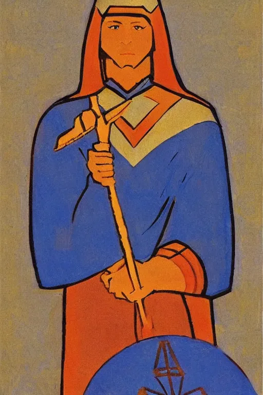 Image similar to thor holding the hammer, marvel, artwork by nicholas roerich,