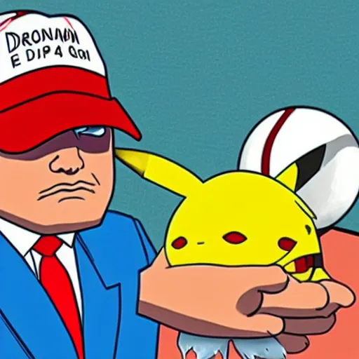 Prompt: donald trump as a pokemon being caught by a poke ball
