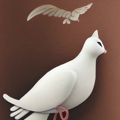 Image similar to cat playing with the dove of peace, photorealistic, detailed