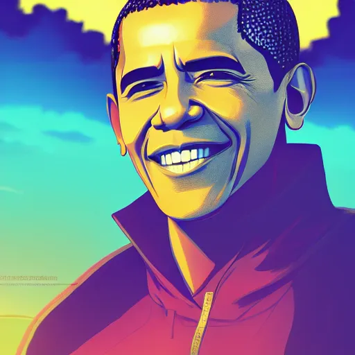 Prompt: portrait of barack obama, sunset background, rich vivid colors, ambient lighting, dynamic lighting, 4k, official media, anime key visual, makoto shinkai, ilya kuvshinov, lois van baarle, rossdraws, detailed, trending on artstation