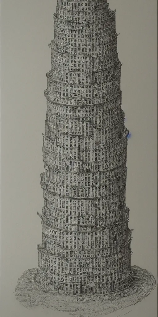 Prompt: line art of tower of babel pencil on paper