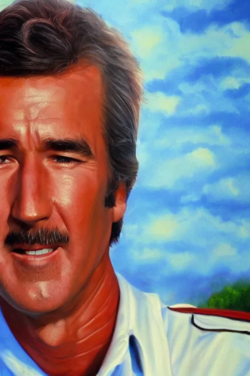 Image similar to photo realistic painting of randy mantooth as a fire fighter, vivid colours, highly detailed, dramatic lighting, exotropia eyes