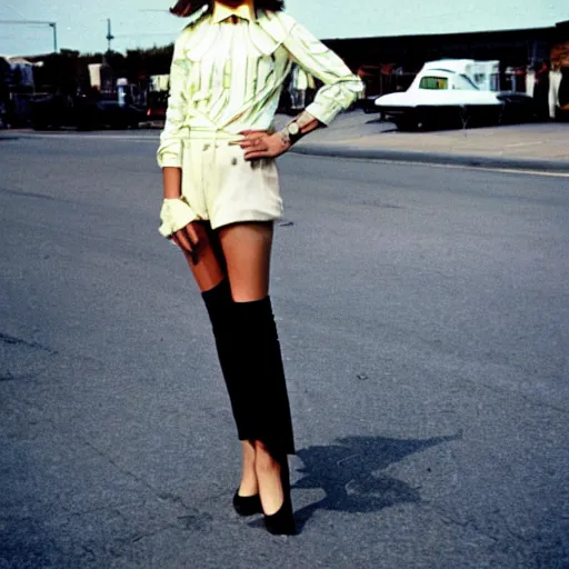 Image similar to kodachrome photograph of a stylish young woman from 1 9 7 6