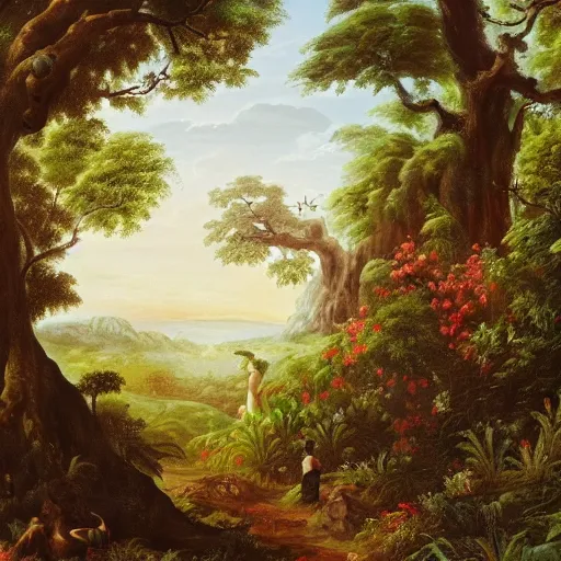 Image similar to chief keef in the garden of eden, landscape painting, beautiful, cinematic, wide shot