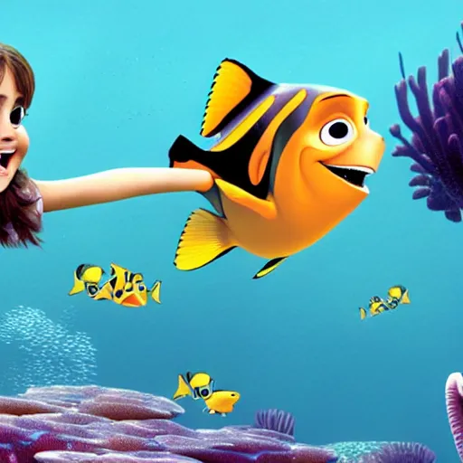 Image similar to film still of emma watson from finding nemo, dentist office 2 0 0 3,