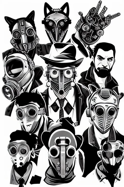 Prompt: 6 member from wolf gangs wear gray bandana, other people use wolf mask. pop art, pixel, bioshock infinite art style, gta chinatown wars art style, dynamic, face features, body features, ultra realistic, digital art, concept art, smooth, sharp focus, illustration, intricate, without duplication, elegant, confident posse