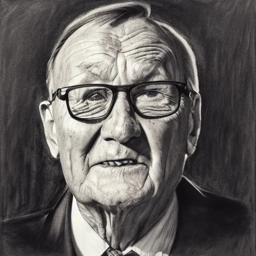 Prompt: Ingvar Kamprad, charcoal portrait