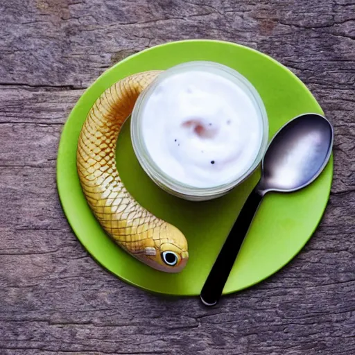 Prompt: snake in yogurt