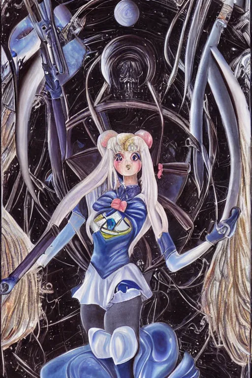 Prompt: detailed painting of Sailor Moon by H. R. Giger