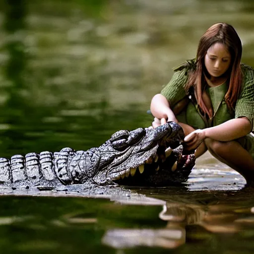 Image similar to a human - crocodile hybrid, wildlife photography