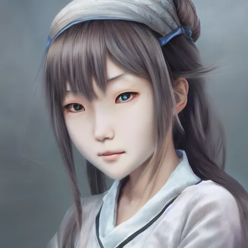 Image similar to ultra-detailed, amazing details, grayish palette, HD semirealistic anime CG concept art digital painting of a Japanese schoolgirl, by a Chinese artist at ArtStation, by Huang Guangjian, Fenghua Zhong, Ruan Jia, Xin Jin and Wei Chang. Realistic artwork of a Chinese videogame, gentle an harmonic colors.