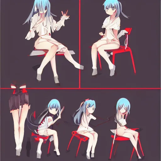 Image similar to anime girl fight with chair, concept art, story, fine details