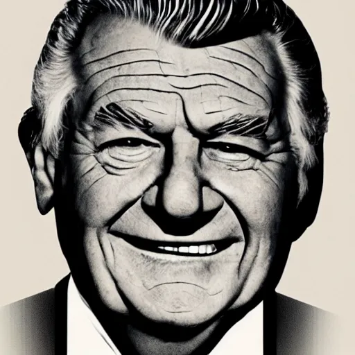 Prompt: contemporary graphic design portrait of bob hawke by paul rand