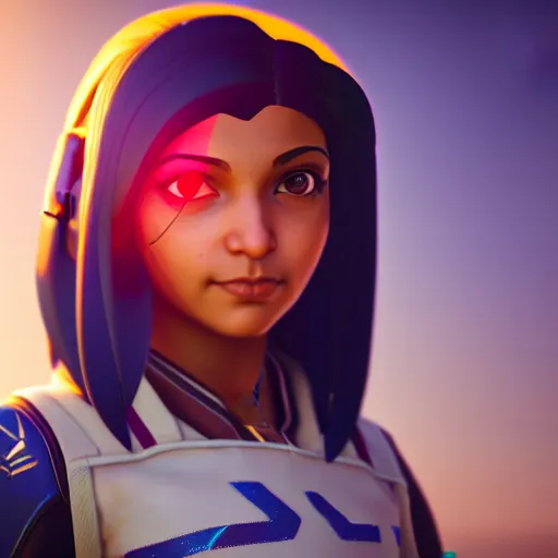 Prompt: a young girl with the appearance of pharah from overwatch, design, octane render, 4 k, ingame shot