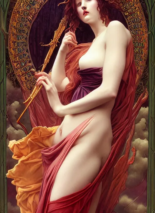 Prompt: majestic demonic succubus porcelain skin girl movie poster, art style by edmund leighton, tom bagshaw, alphonse mucha, exquisite digital art, iconic, masterpiece, organic painting, photorealistic, ornate and hyper detailed