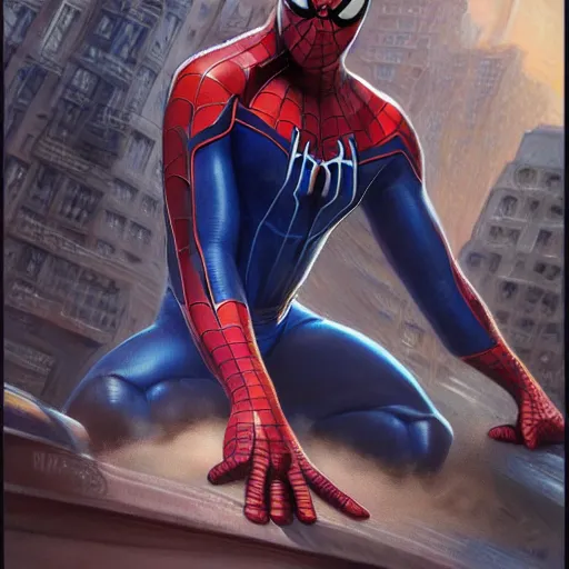 Image similar to a realistic portrait of Joe Keery in a spider-man suit, cute face, 4k, art by Donato Giancola and Bayard Wu and WLOP and Artgerm, exquisite detail, hyper realism, ornate, masterpiece, artstation