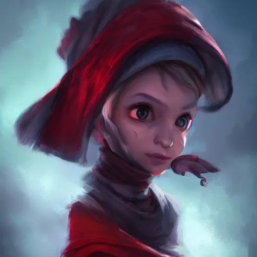 Prompt: Yordle Female portrait, cute, Red Scarf, Earnest, diminutive by Anato Finnstark, Tony Sart highly detailed, digital illustration, concept art