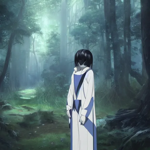 Prompt: concept art painting of an anthropomorphic anime style humanoid white raven wearing dark blue robes, in the deep forest, realistic, detailed, cel shaded, in the style of makoto shinkai and greg rutkowski and james gurney